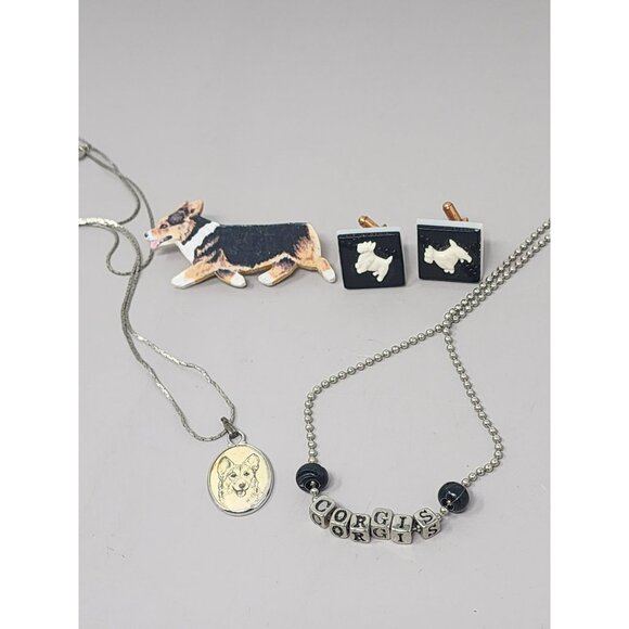 Corgi Dog Lover Jewelry Set With Brooch Cufflinks & Necklace‎ "All Corgi" - Picture 1 of 12